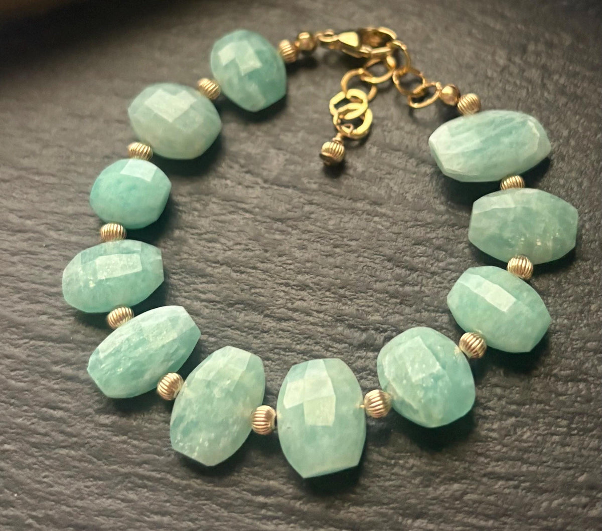 Luxe Peruvian Amazonite Gemstone Bracelet , 14K Gold Filled