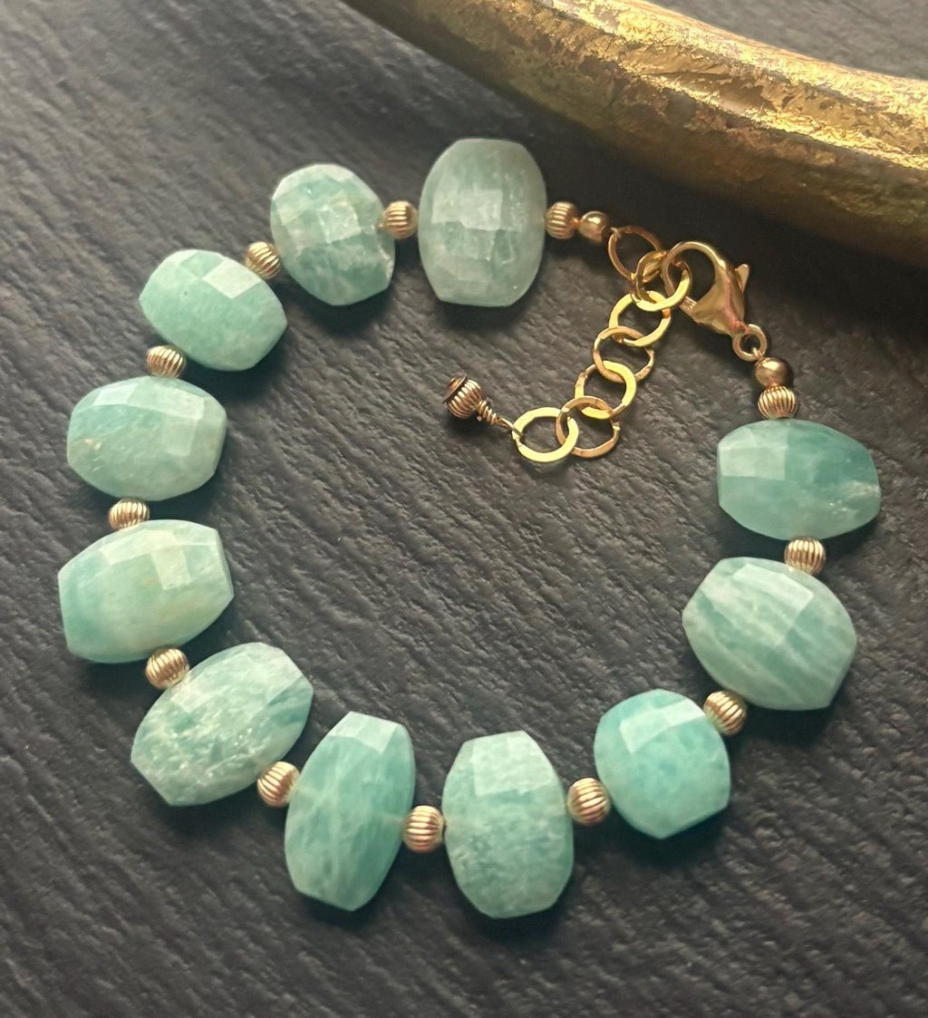 Luxe Peruvian Amazonite Gemstone Bracelet , 14K Gold Filled