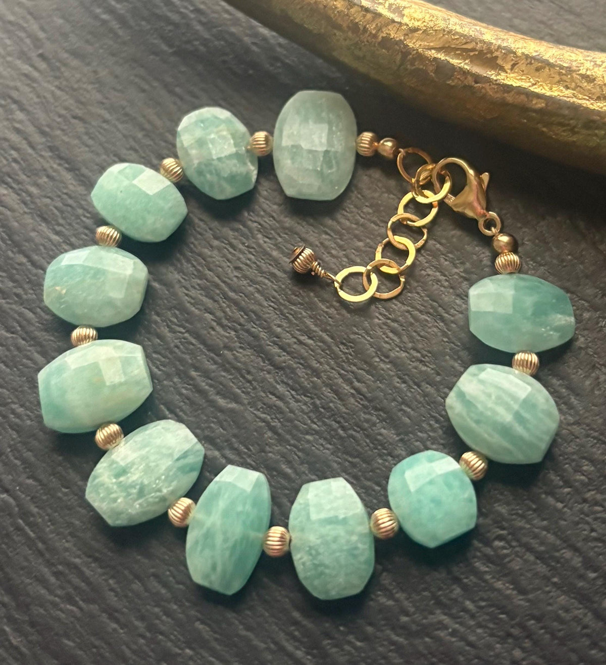 Luxe Peruvian Amazonite Gemstone Bracelet , 14K Gold Filled
