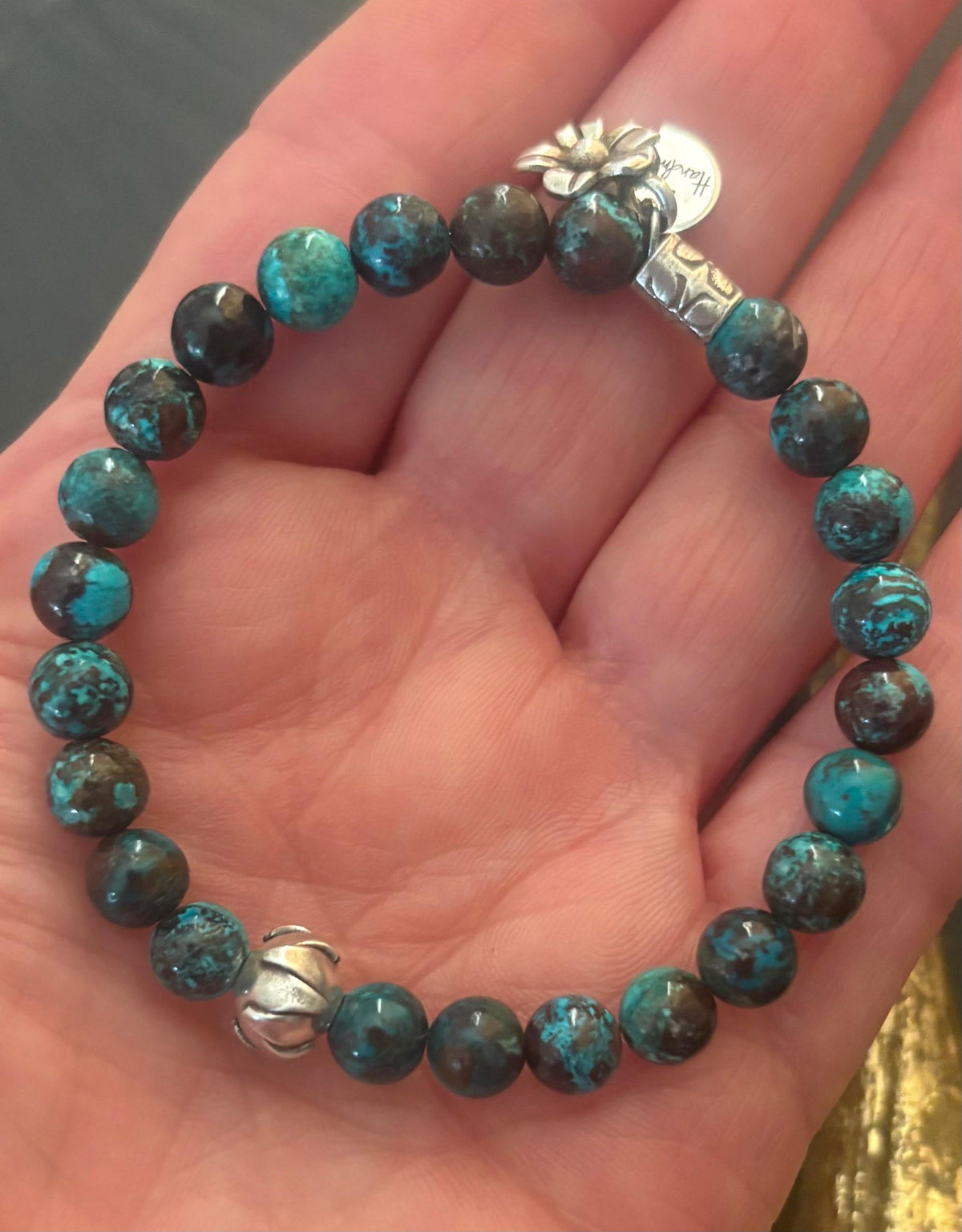 Luxe Genuine Natural Shattuckite Stretch Bracelet & Hill Tribe Silver Findings