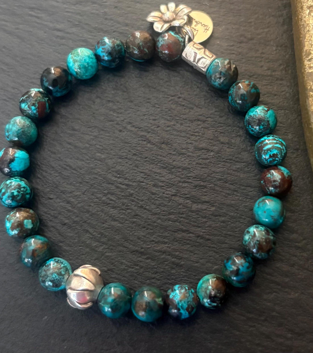 Luxe Genuine Natural Shattuckite Stretch Bracelet & Hill Tribe Silver Findings