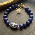 Lapis Lazuli Bracelet, Blue White Porcelain Bead, 14K Gold Filled