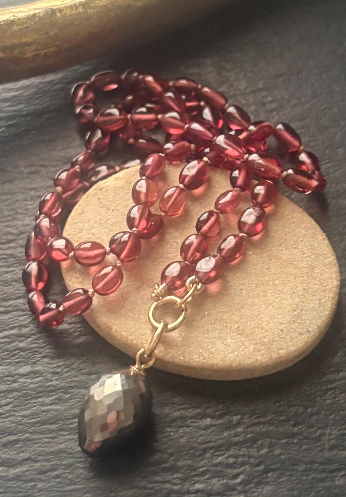 Mozambique Garnet  Necklace , Hand Knotted Gemstone Necklace, Solid 14K Gold
