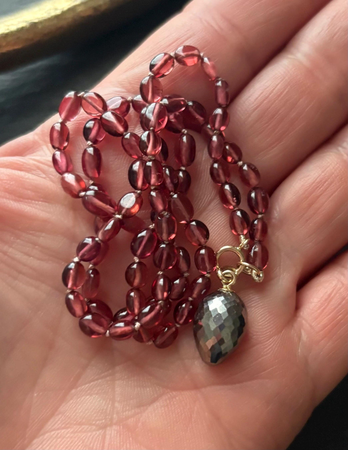 Mozambique Garnet  Necklace , Hand Knotted Gemstone Necklace, Solid 14K Gold