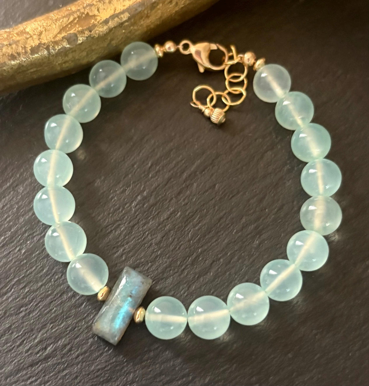 Labradorite & Seafoam Green Chalcedony Bracelet, 14K Gold Filled, Gemstone Necklace