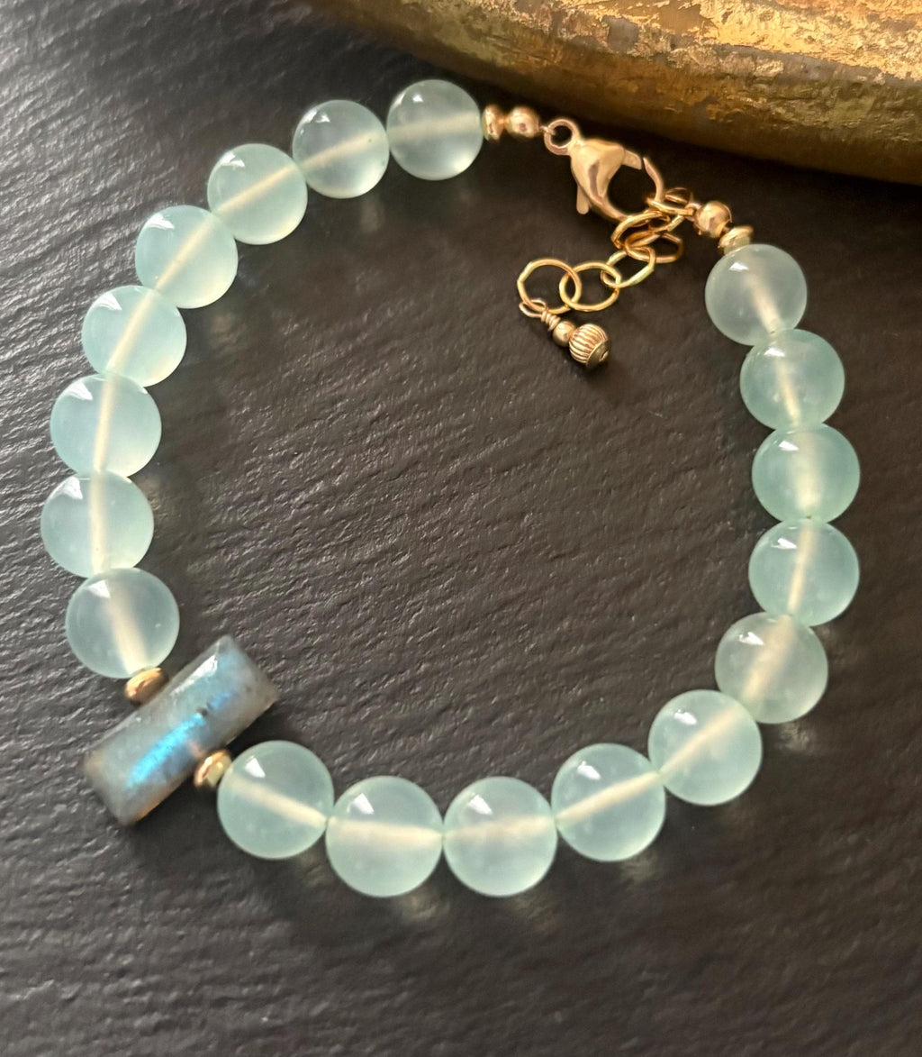 Labradorite & Seafoam Green Chalcedony Bracelet, 14K Gold Filled, Gemstone Necklace