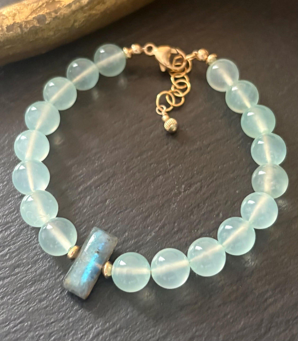 Labradorite & Seafoam Green Chalcedony Bracelet, 14K Gold Filled, Gemstone Necklace