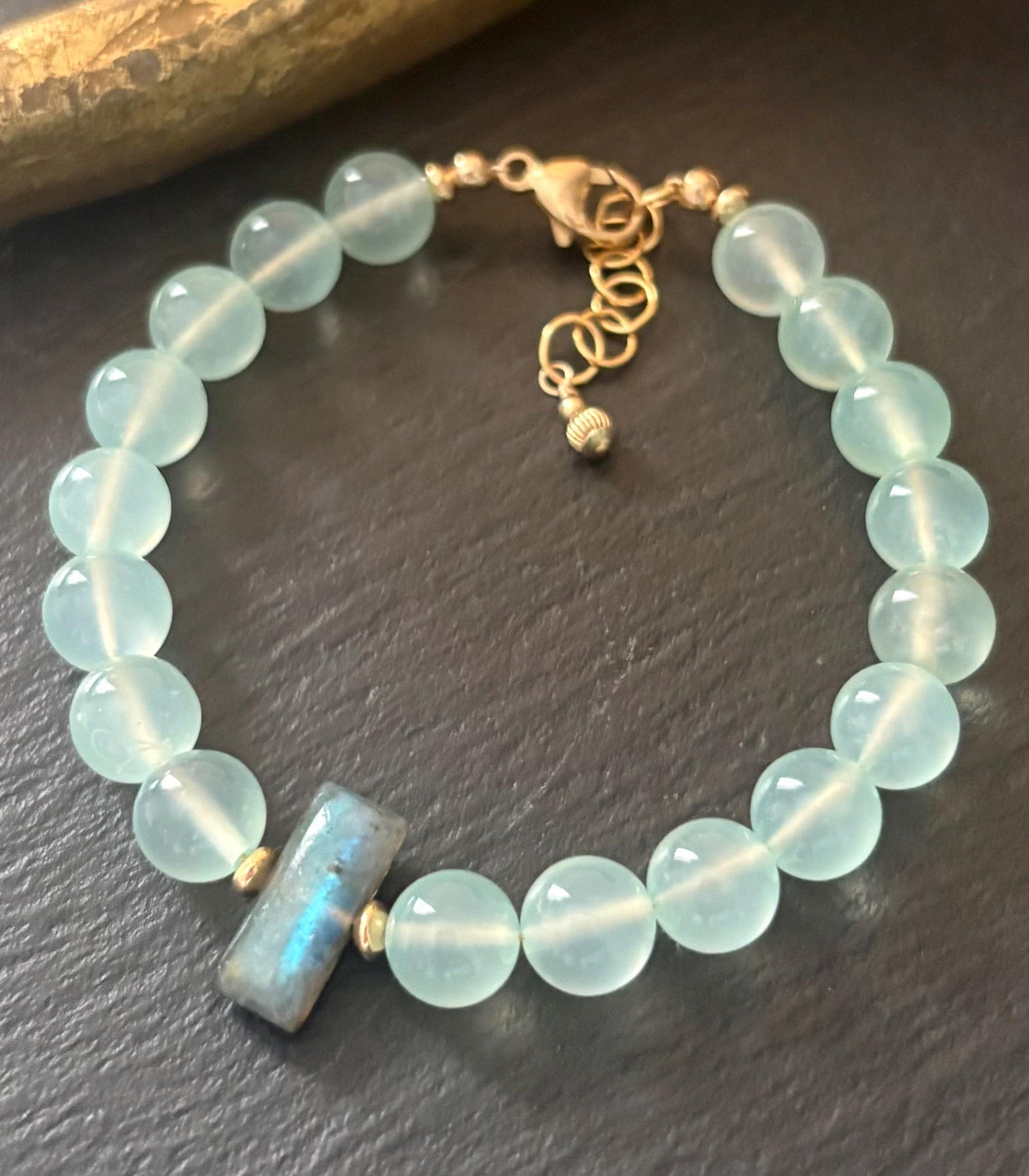 Labradorite & Seafoam Green Chalcedony Bracelet, 14K Gold Filled, Gemstone Necklace