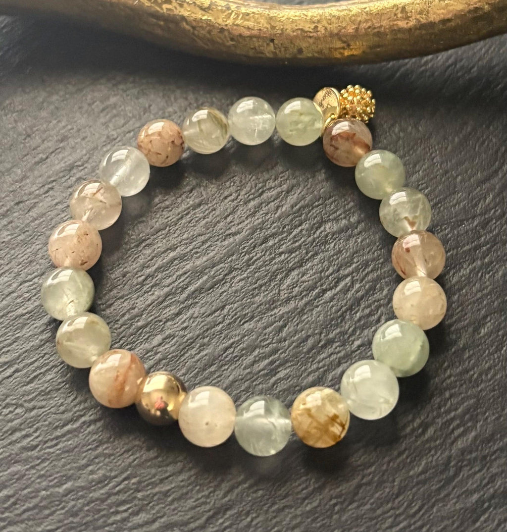Luxe Natural Green Phantom Quartz Lodalite Stretch Bracelet, 14K Gold Filled