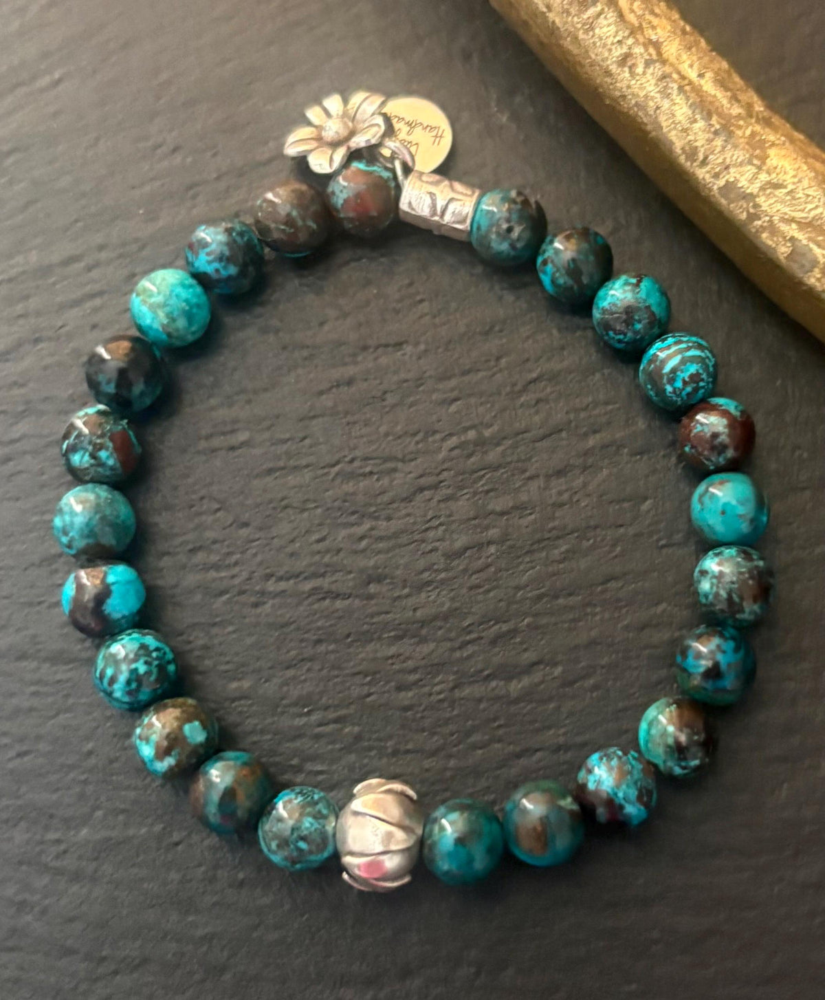 Luxe Genuine Natural Shattuckite Stretch Bracelet & Hill Tribe Silver Findings