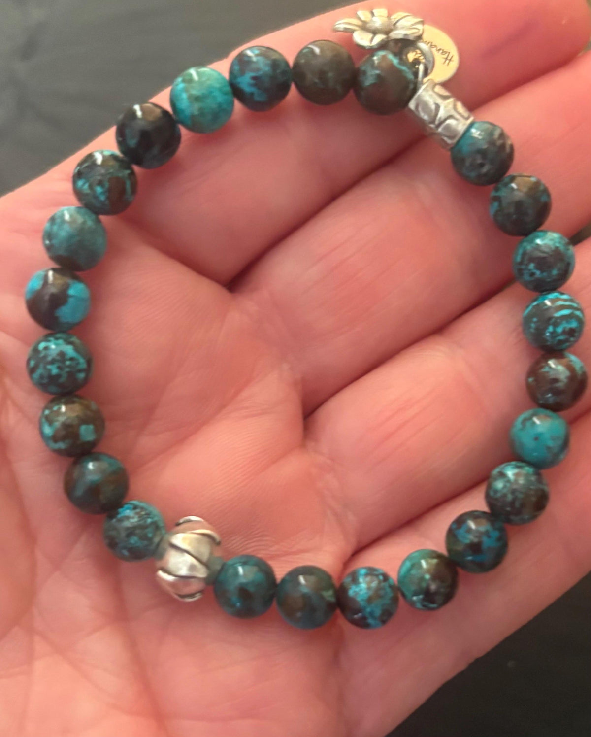 Luxe Genuine Natural Shattuckite Stretch Bracelet & Hill Tribe Silver Findings