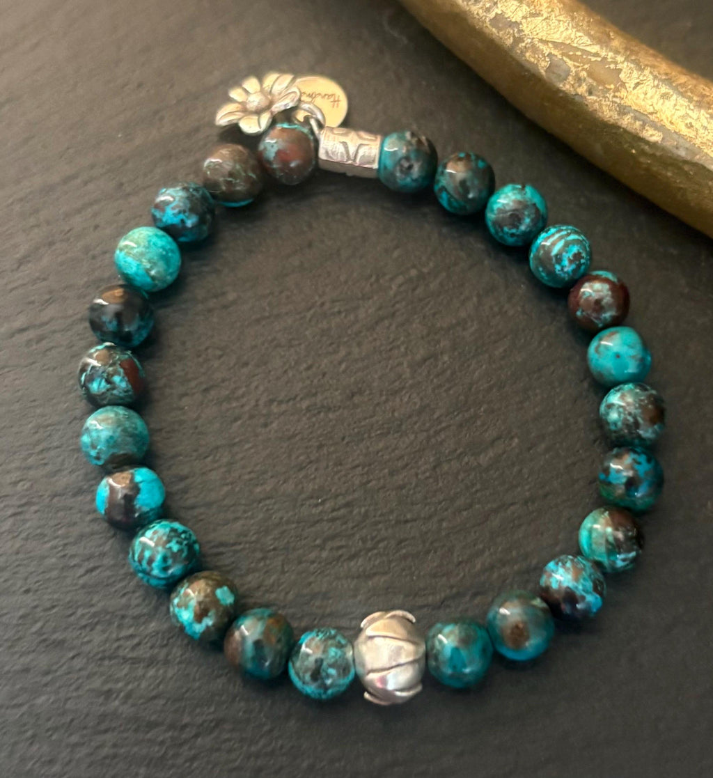 Luxe Genuine Natural Shattuckite Stretch Bracelet & Hill Tribe Silver Findings