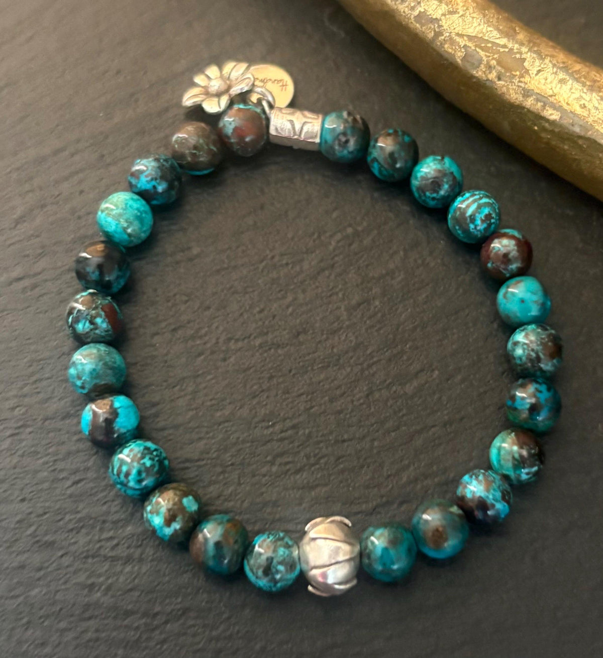Luxe Genuine Natural Shattuckite Stretch Bracelet & Hill Tribe Silver Findings