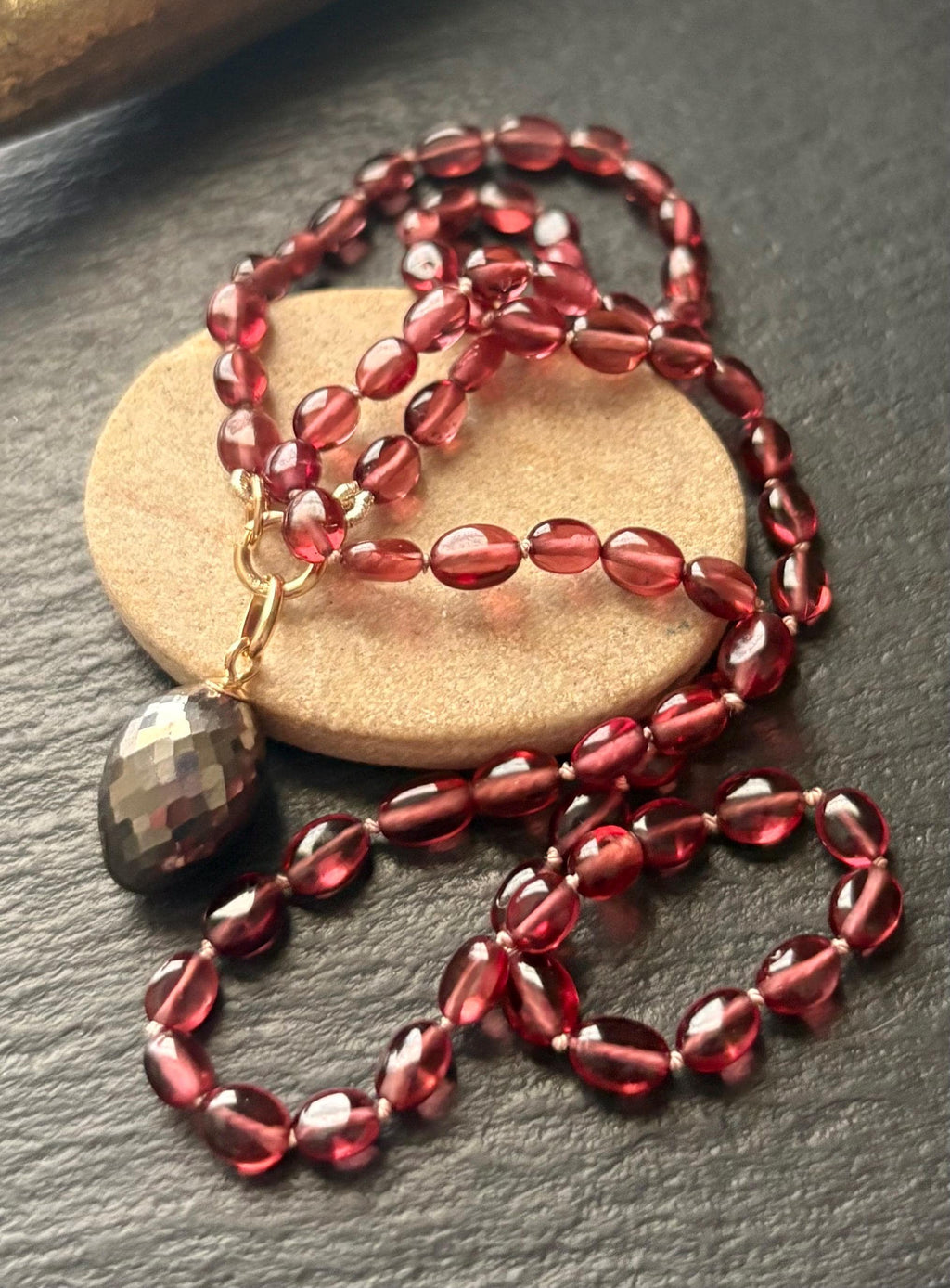 Mozambique Garnet  Necklace , Hand Knotted Gemstone Necklace, Solid 14K Gold