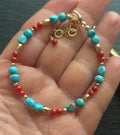 Kingman Turquoise & Red Coral Bracelet, 14k Gold Filled