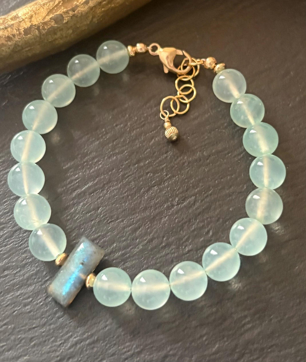 Labradorite & Seafoam Green Chalcedony Bracelet, 14K Gold Filled, Gemstone Necklace