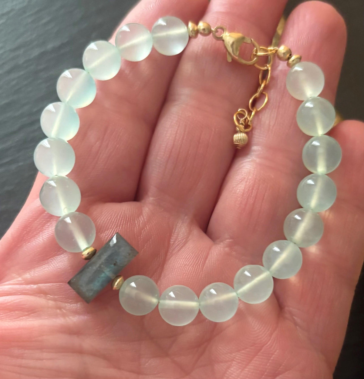 Labradorite & Seafoam Green Chalcedony Bracelet, 14K Gold Filled, Gemstone Necklace
