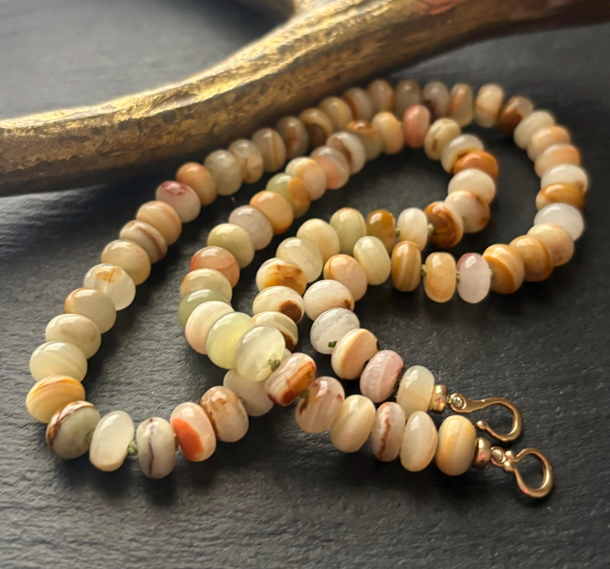 Calcite Necklace , Hand Knotted Calcite Necklace , Solid 14K Gold