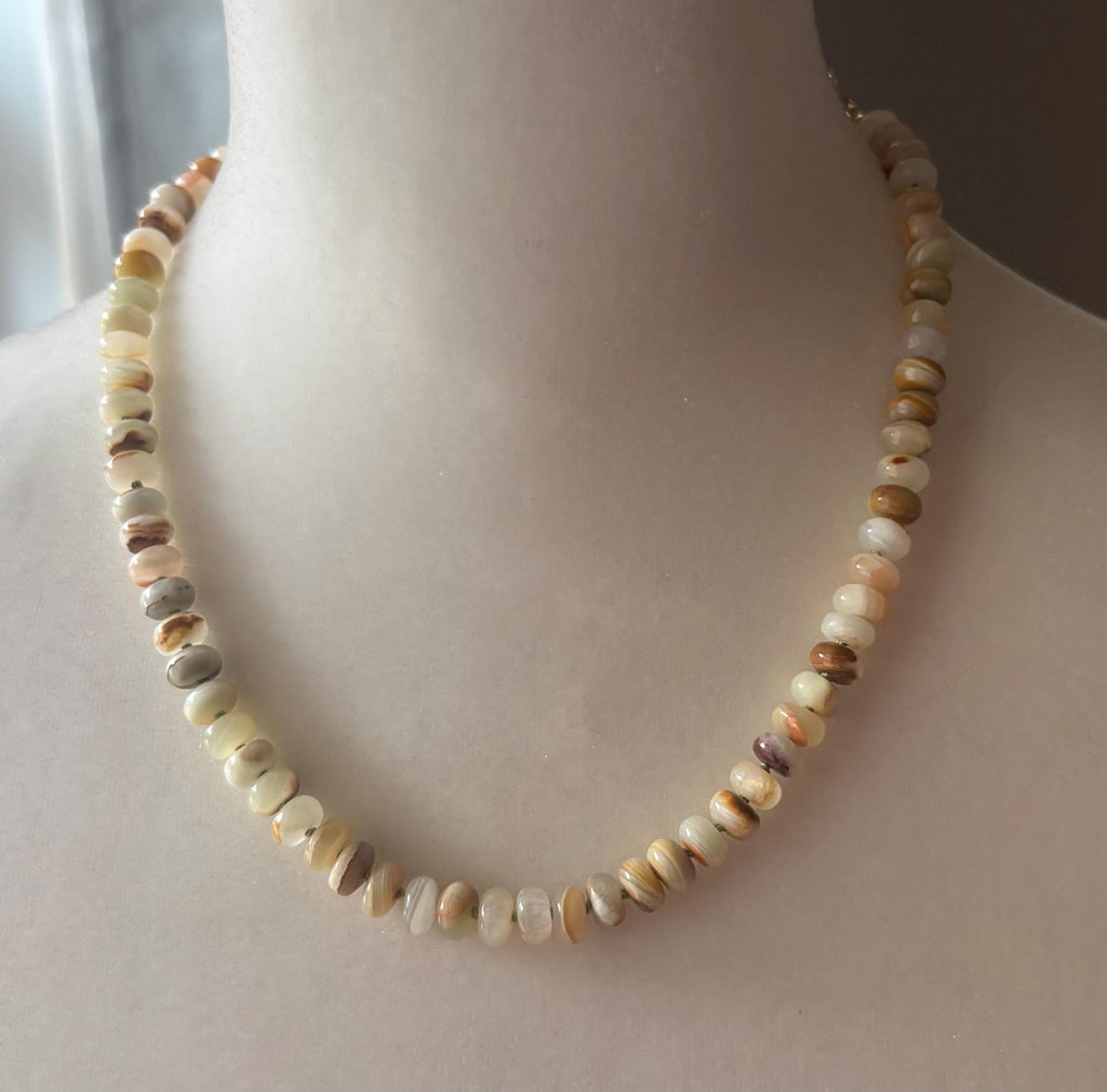 Calcite Necklace , Hand Knotted Calcite Necklace , Solid 14K Gold