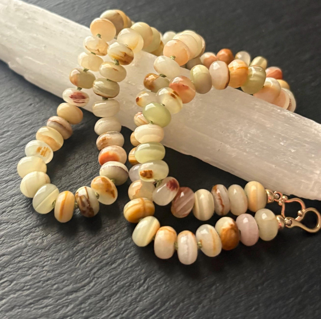Calcite Necklace , Hand Knotted Calcite Necklace , Solid 14K Gold