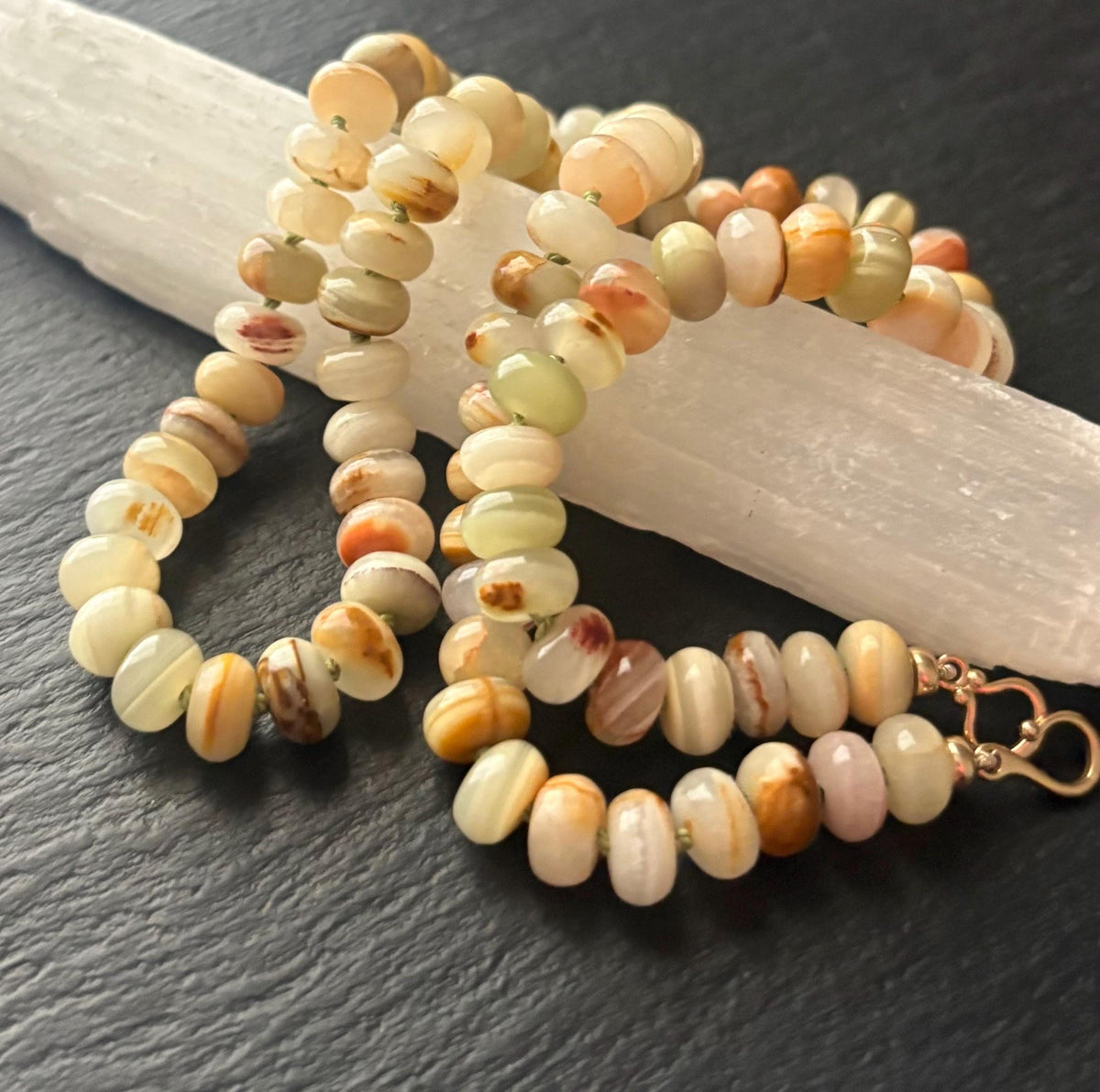 Calcite Necklace , Hand Knotted Calcite Necklace , Solid 14K Gold