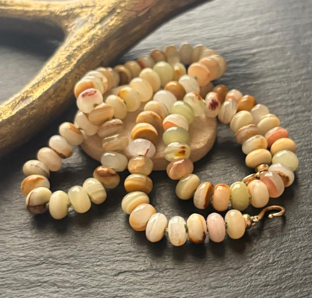Calcite Necklace , Hand Knotted Calcite Necklace , Solid 14K Gold