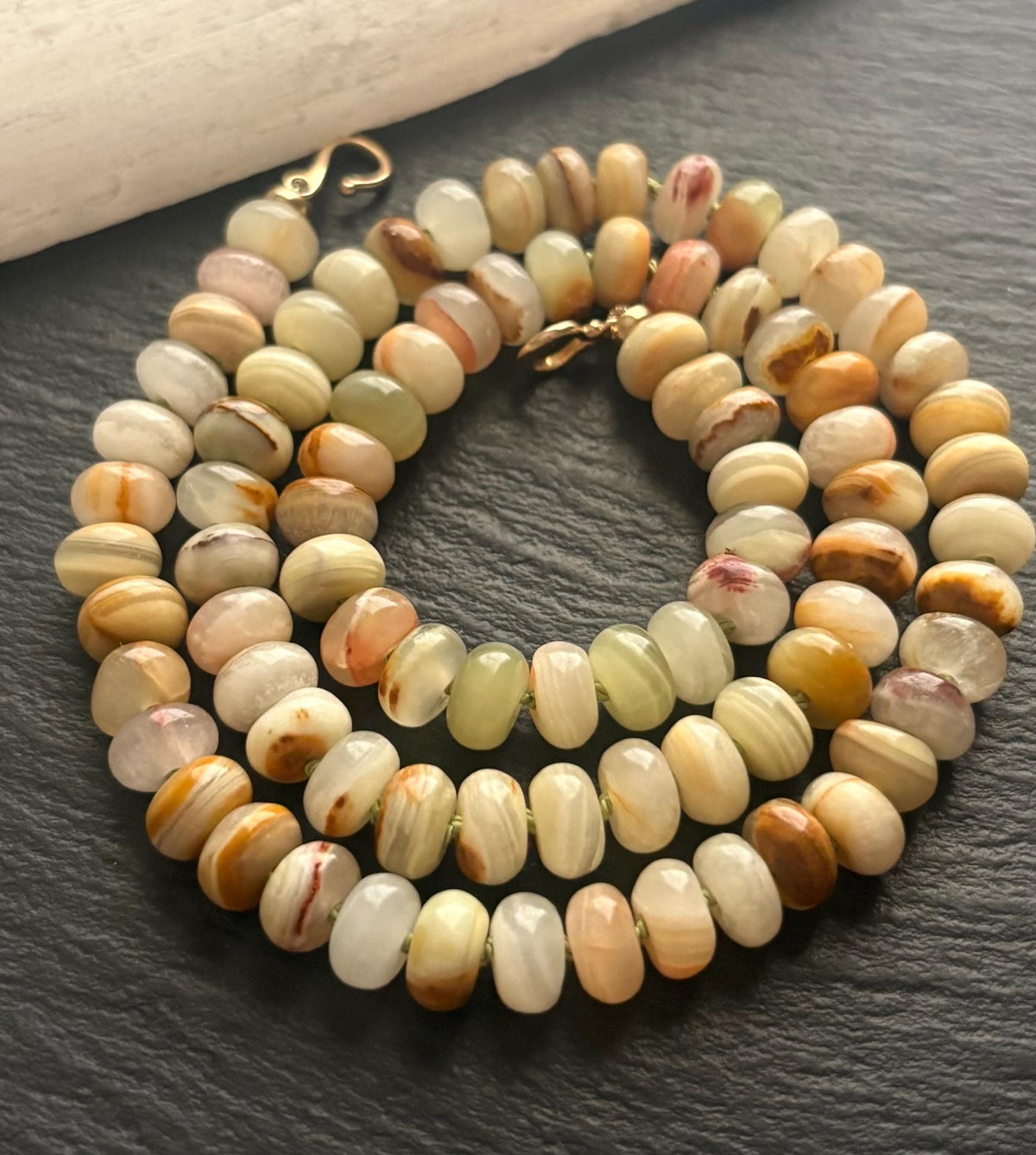 Calcite Necklace , Hand Knotted Calcite Necklace , Solid 14K Gold