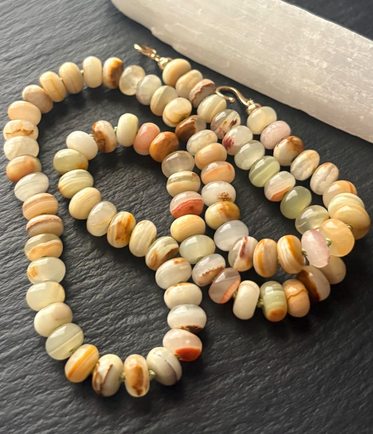 Calcite Necklace , Hand Knotted Calcite Necklace , Solid 14K Gold