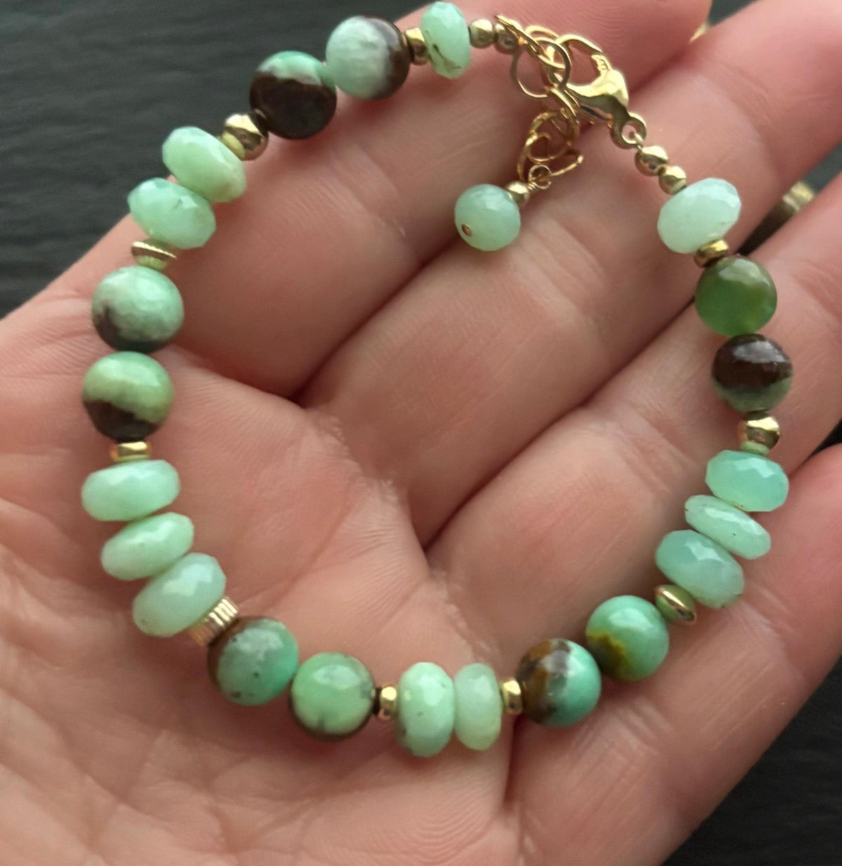 Natural Chrysoprase Bracelet, 14K Gold Filled