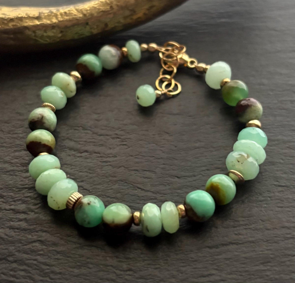 Natural Chrysoprase Bracelet, 14K Gold Filled