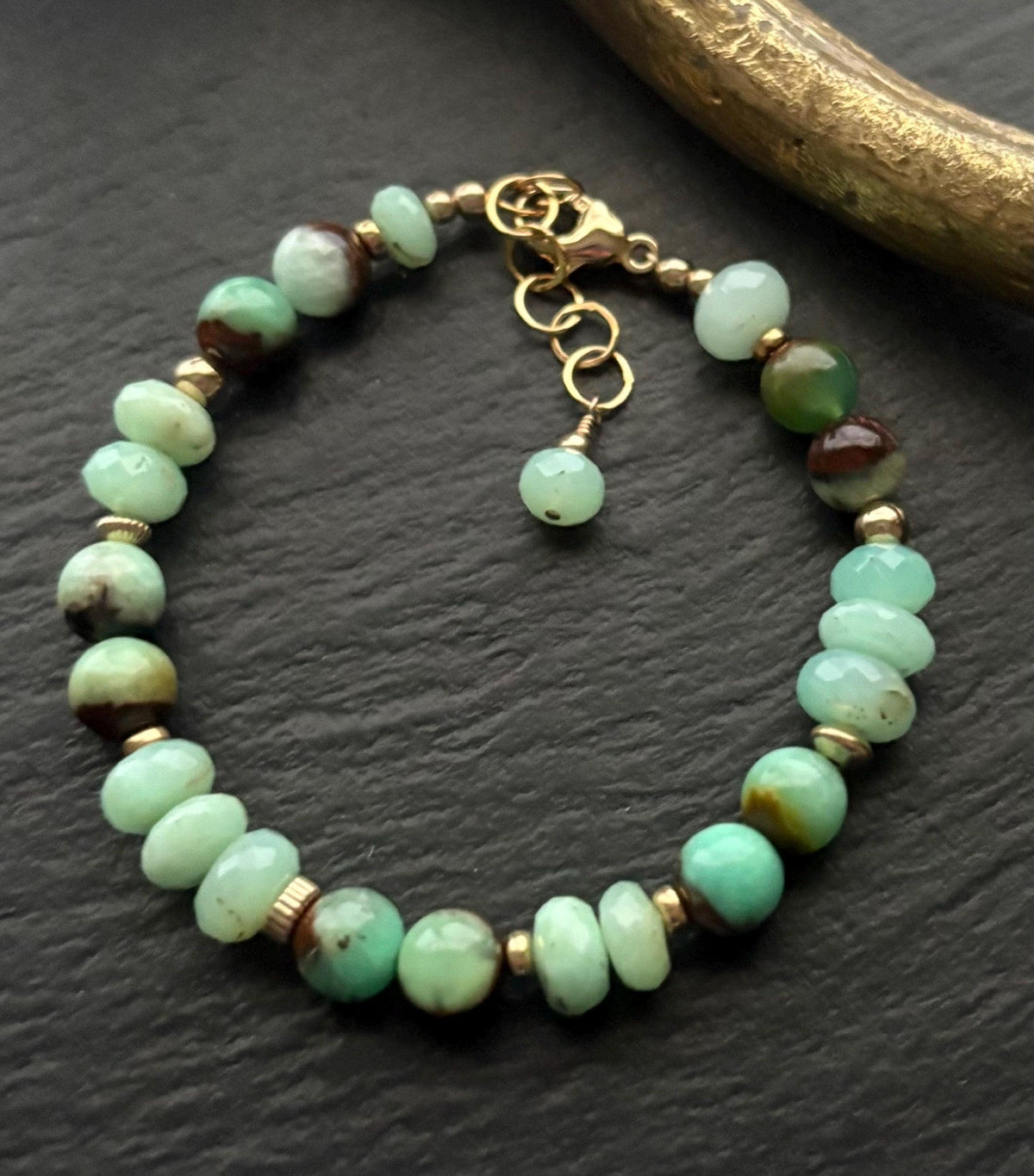 Natural Chrysoprase Bracelet, 14K Gold Filled