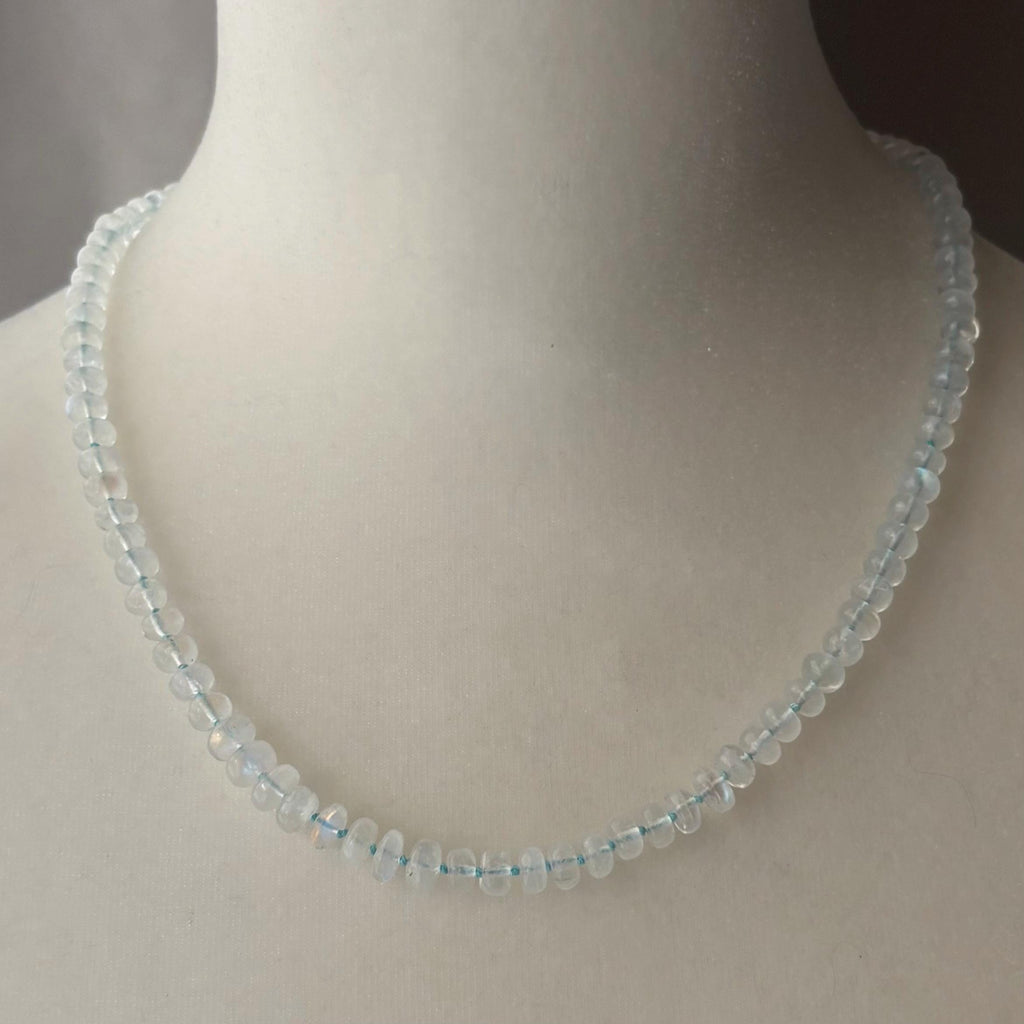 Natural Flashy Rainbow Moonstone Hand Knotted Necklace, Solid 14K Gold