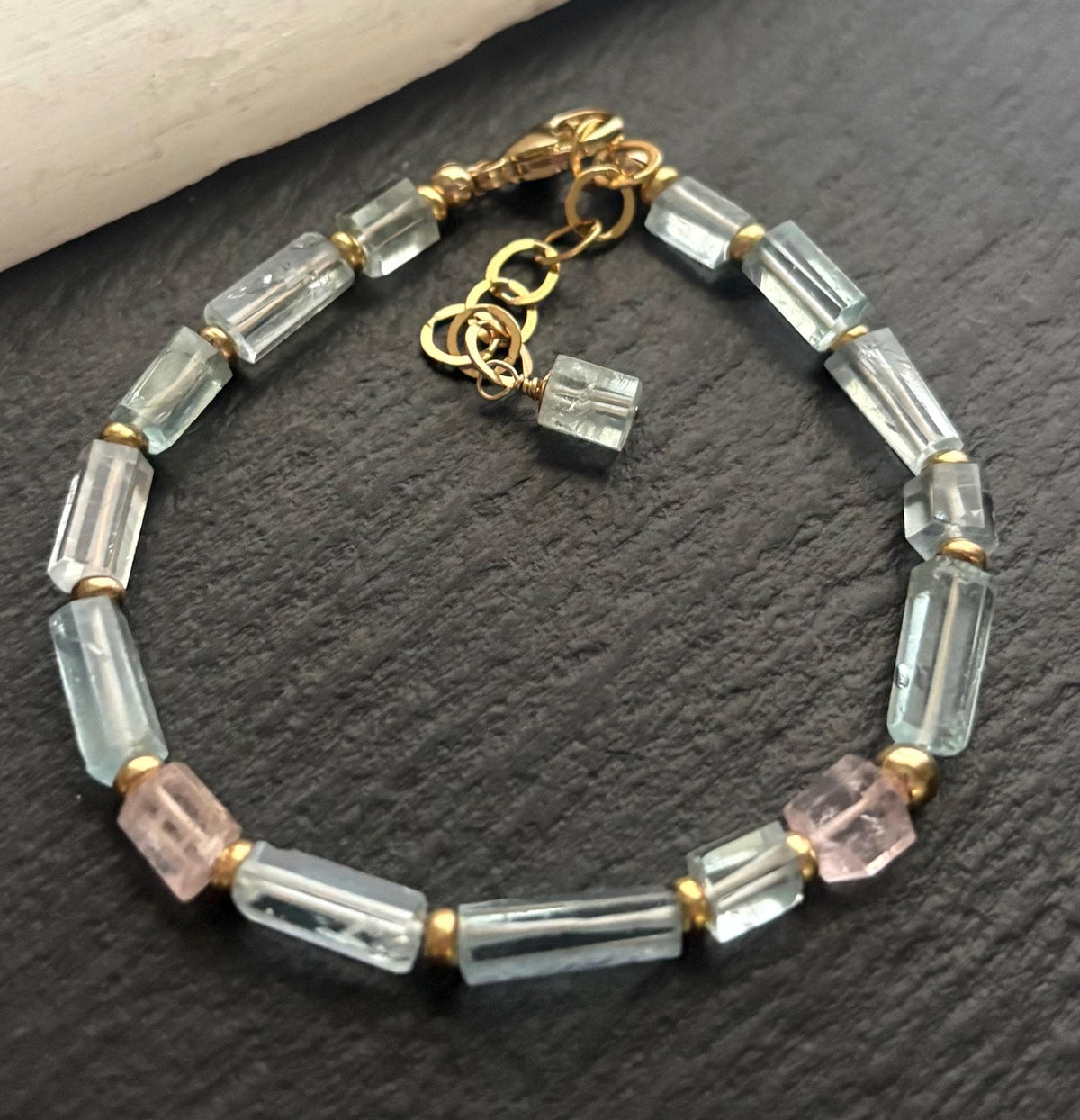 Natural Aquamarine Bracelet, Faceted Aquamarine Gemstone, 14K Gold Filled