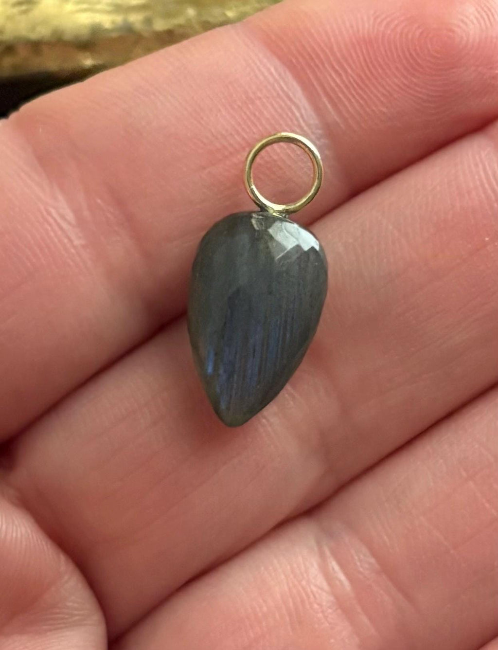 Labradorite Gemstone Drop Charm, Solid 14K Gold Pendant