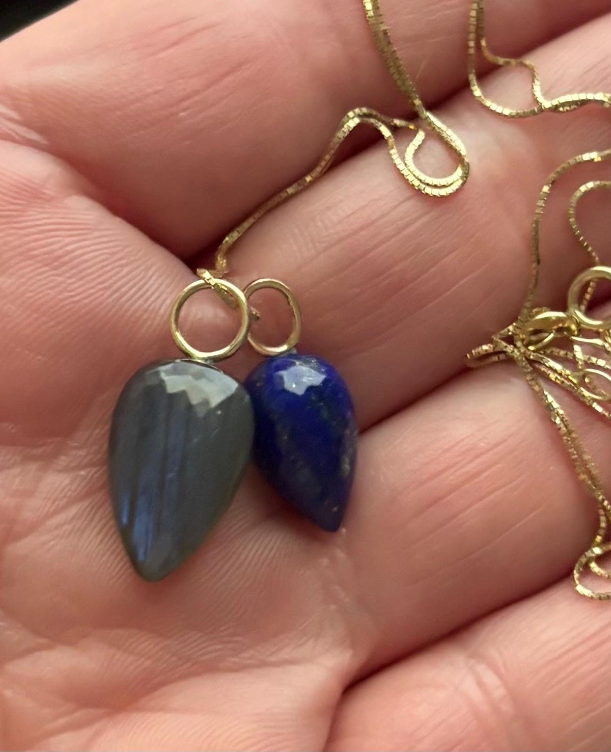 Labradorite Gemstone Drop Charm, Solid 14K Gold Pendant