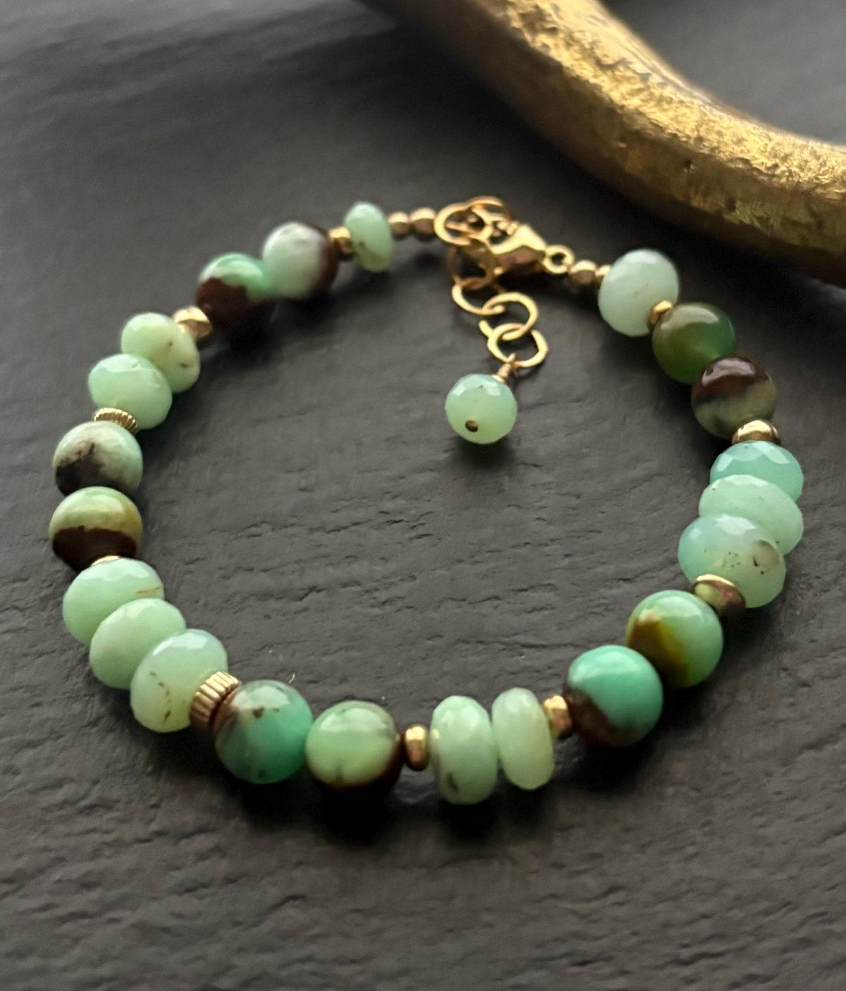 Natural Chrysoprase Bracelet, 14K Gold Filled