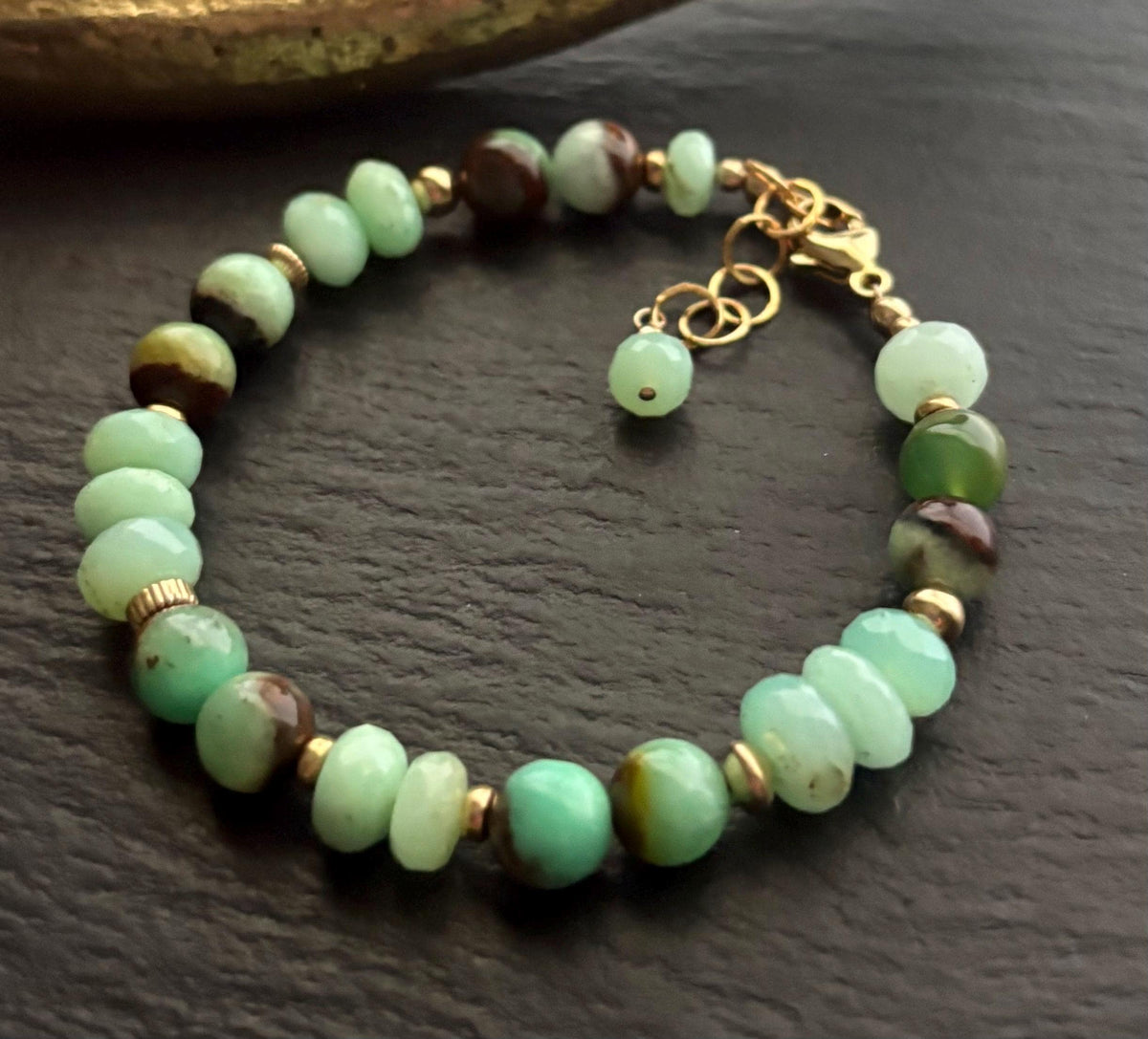 Natural Chrysoprase Bracelet, 14K Gold Filled