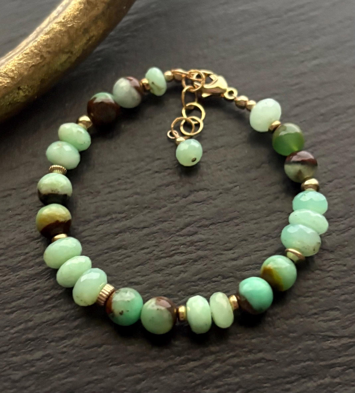 Natural Chrysoprase Bracelet, 14K Gold Filled