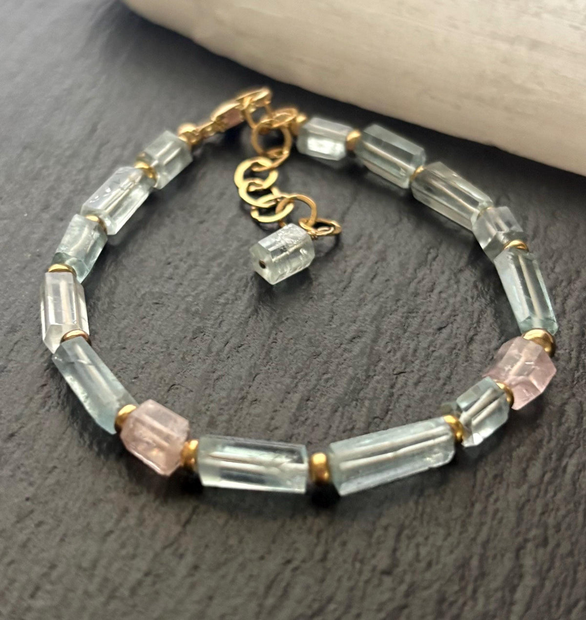 Natural Aquamarine Bracelet, Faceted Aquamarine Gemstone, 14K Gold Filled