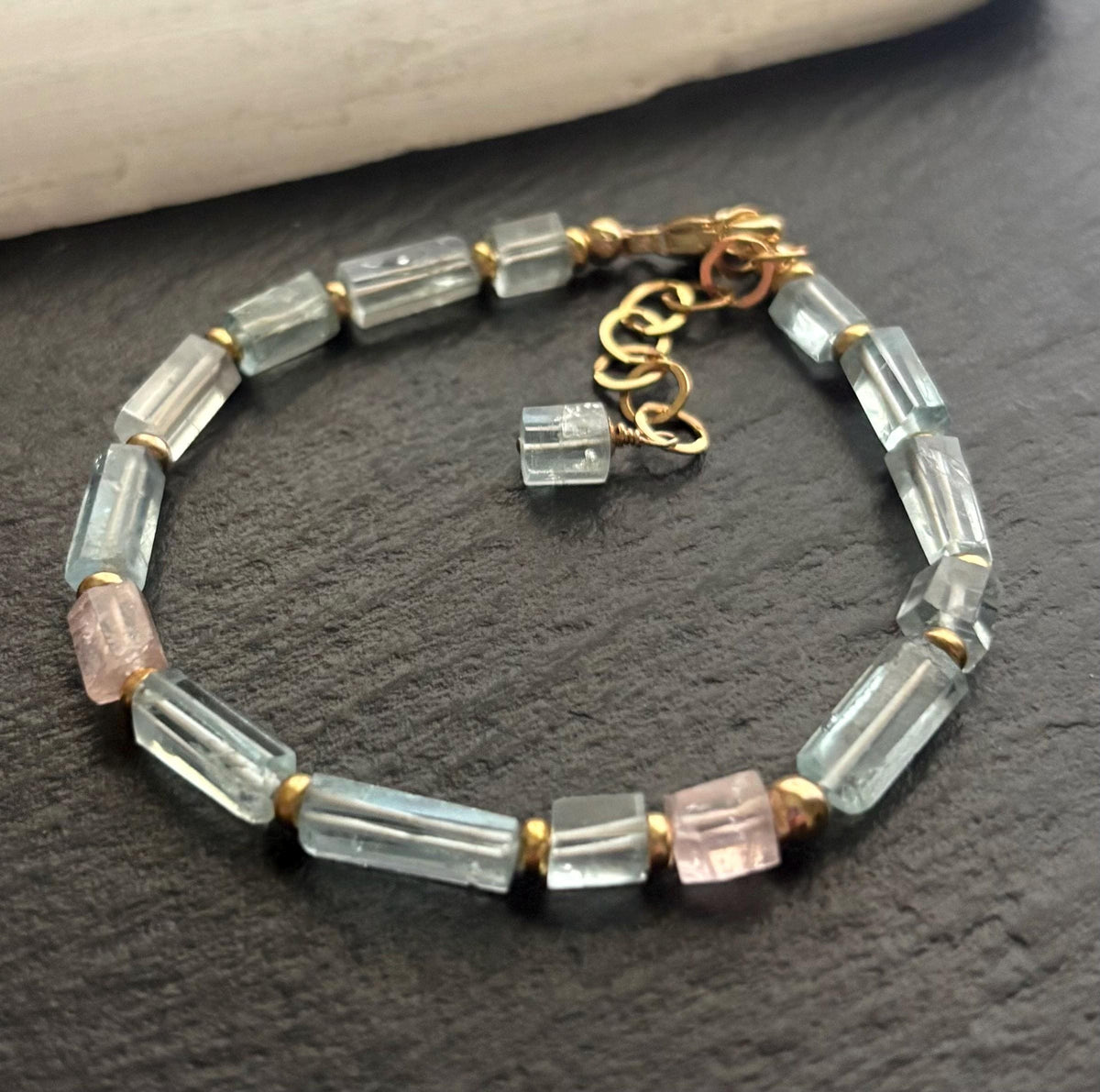 Natural Aquamarine Bracelet, Faceted Aquamarine Gemstone, 14K Gold Filled