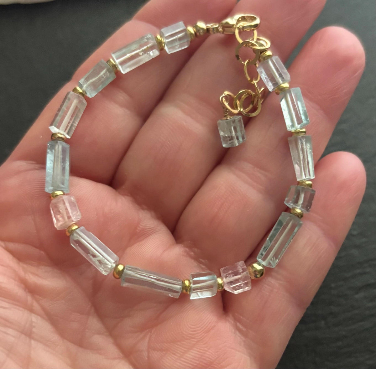 Natural Aquamarine Bracelet, Faceted Aquamarine Gemstone, 14K Gold Filled