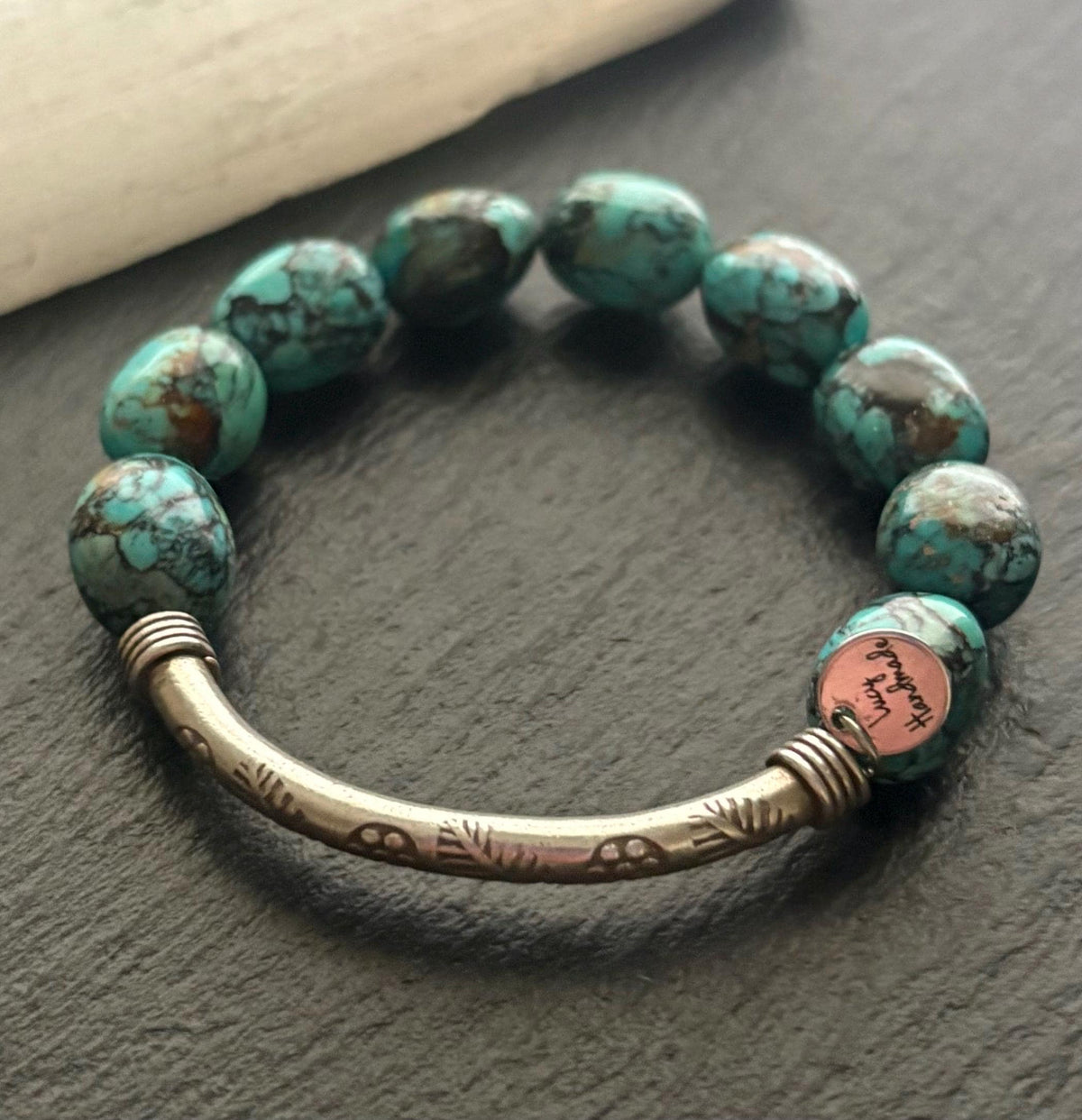 Kingman Turquoise Bracelet,  Black Matrix Turquoise, Thai Karen Hill Tribe Silver