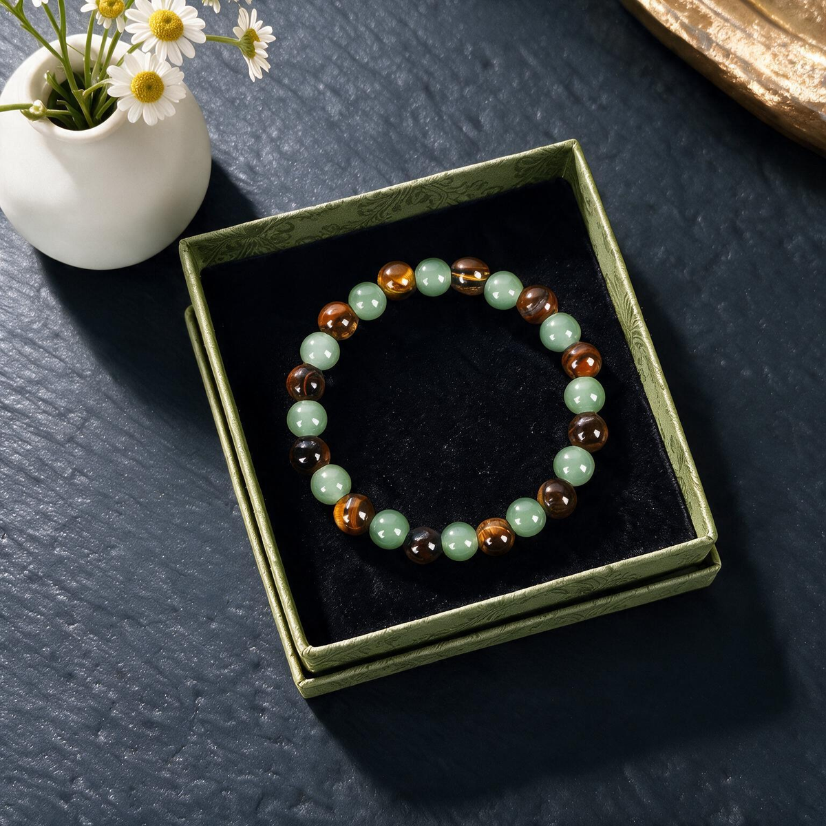 Lucky Green Jade Honeycomb Bracelet - Mixed Stones, Unisex Friendship Gift for Couples