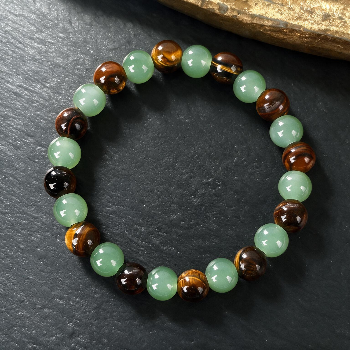 Lucky Green Jade Honeycomb Bracelet - Mixed Stones, Unisex Friendship Gift for Couples