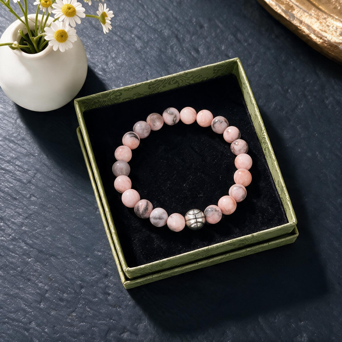 Pink Zebra Sport Bracelet | 8mm Natural Stone Beaded Design for Tennis & Football