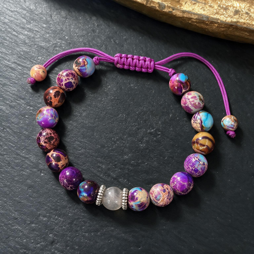 Purple Emperor Woven Bracelet | 8mm Natural Moonstone Beads, Elastic for Women