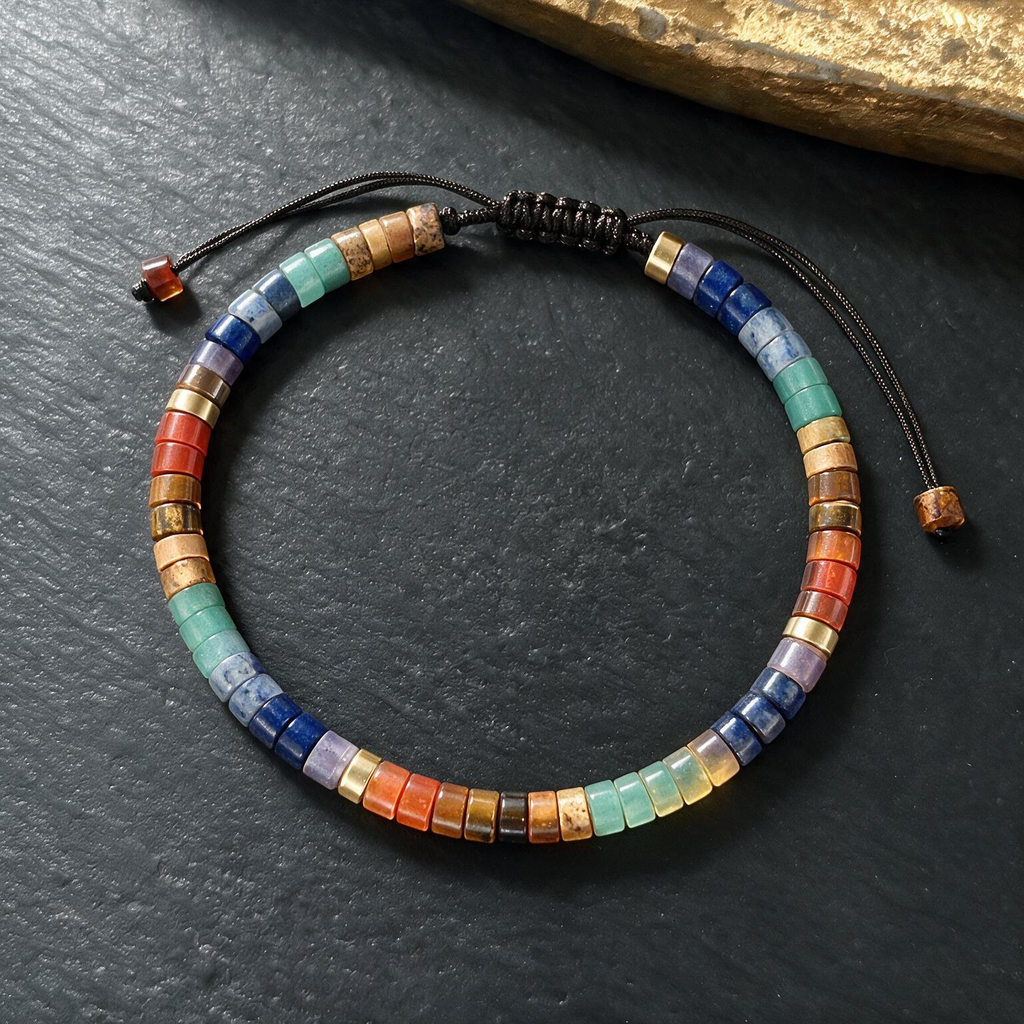 Handwoven Gemstone Bracelet - Natural Stone Beads with Adjustable String for Women