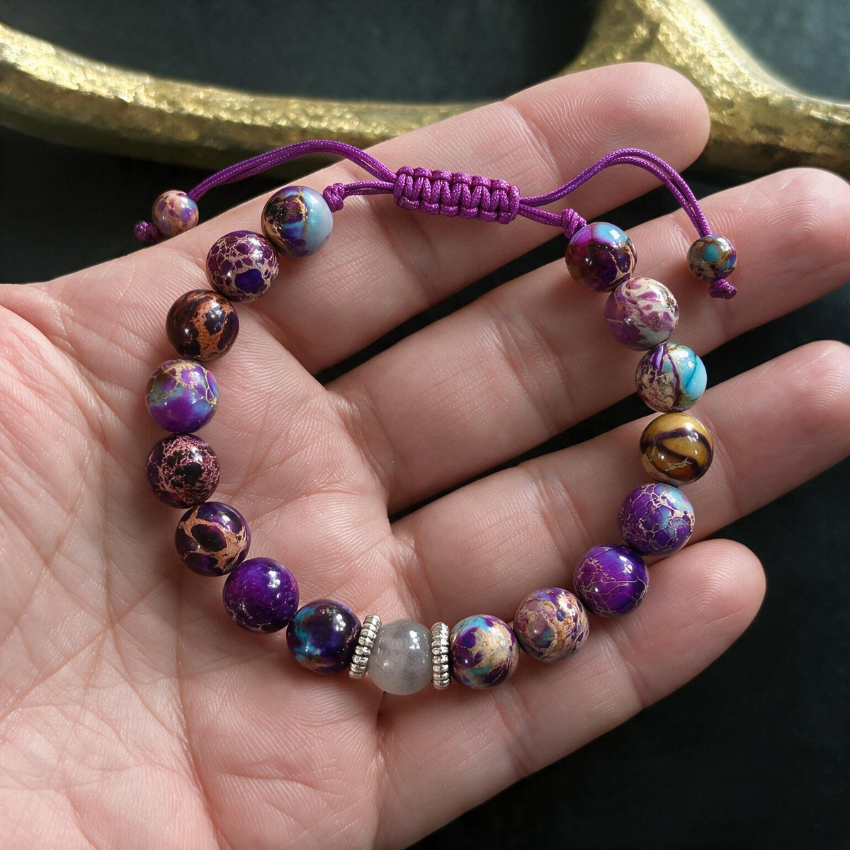 Purple Emperor Woven Bracelet | 8mm Natural Moonstone Beads, Elastic for Women