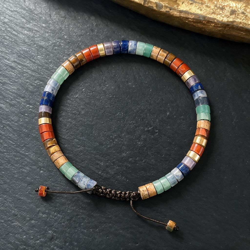 Handwoven Gemstone Bracelet - Natural Stone Beads with Adjustable String for Women