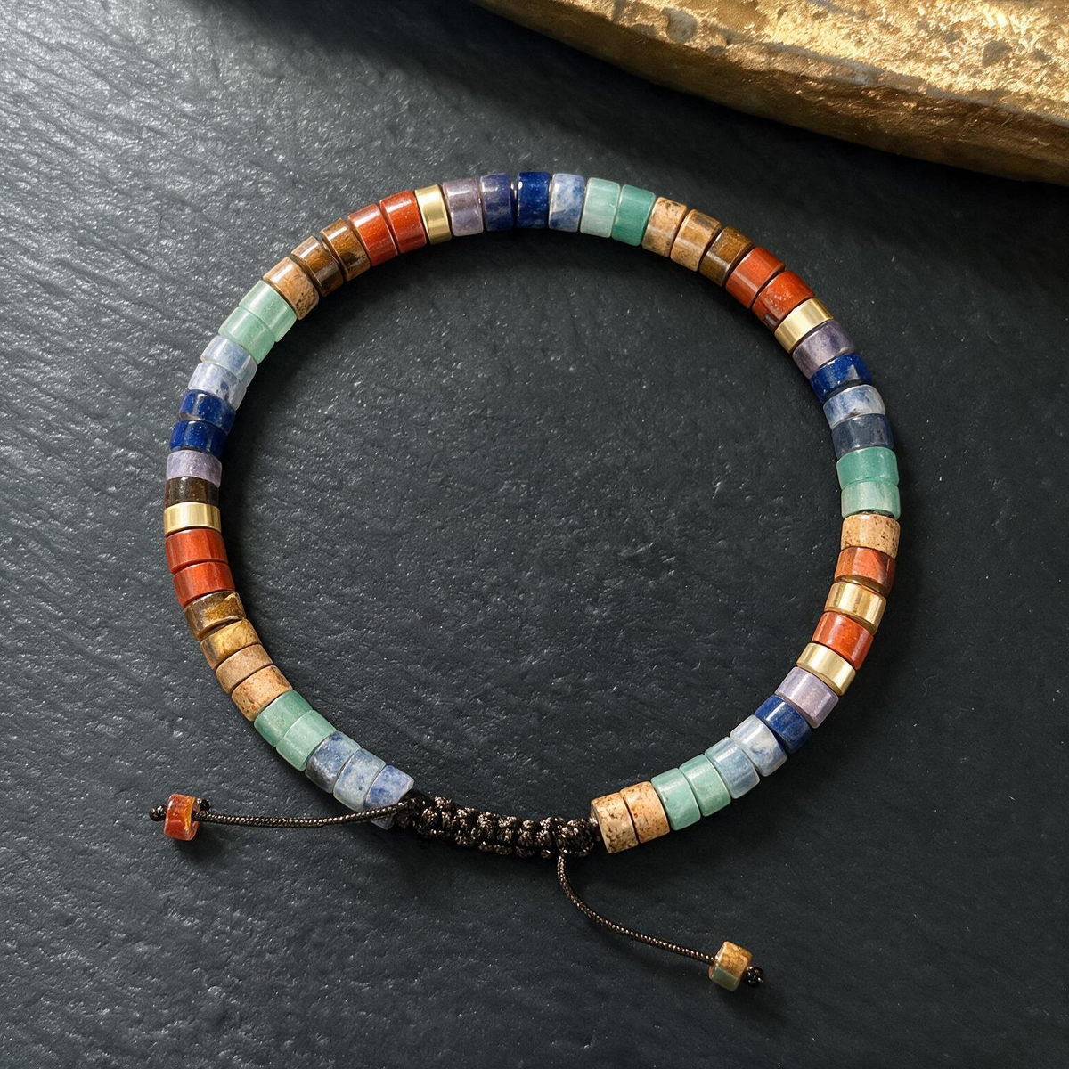 Handwoven Gemstone Bracelet - Natural Stone Beads with Adjustable String for Women